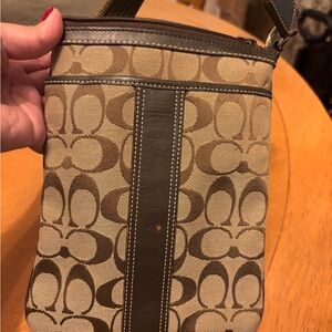 Coach Signature Brown and Tan Shoulder Bag